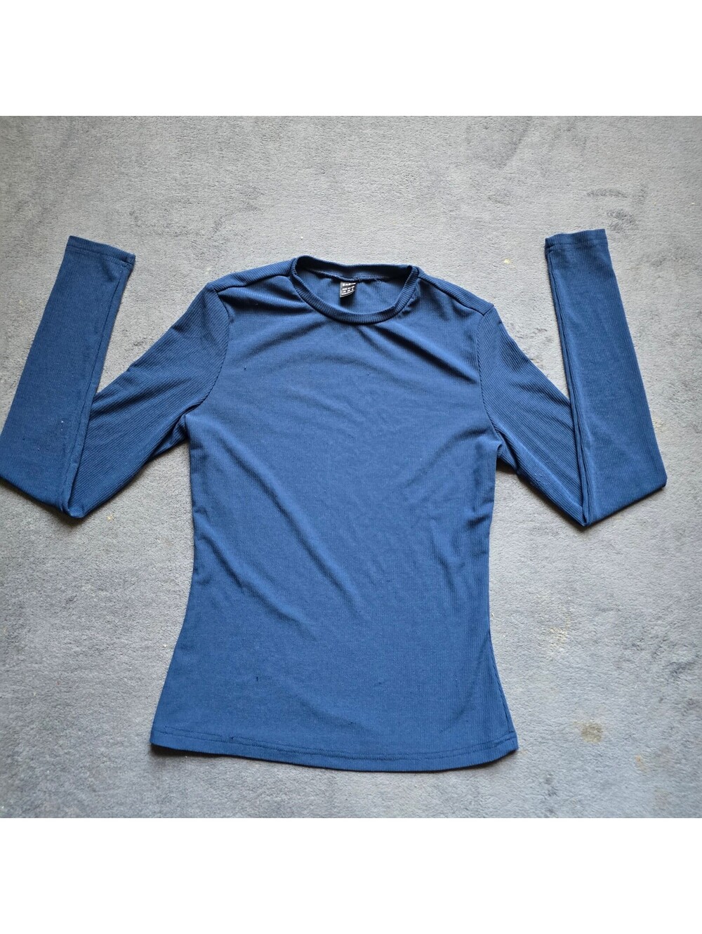 SHEIN Womens Ribbed Knit Long Sleeve Top Slate Blue Crewneck Fitted Size Medium